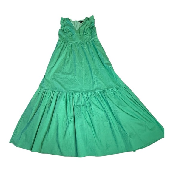 Maggy London V-Neck Sleeveless Ruffle Front Tiered Maxi Dress in Katydid Green - Picture 2 of 12